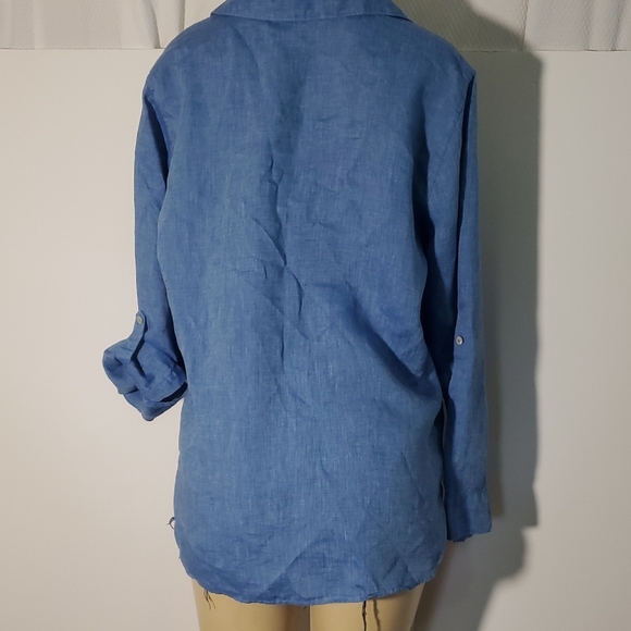 Chico's 100% Linen Blue Women's Long Sleeve Collared Button-Up Shirt Size 2 - Picture 6 of 12